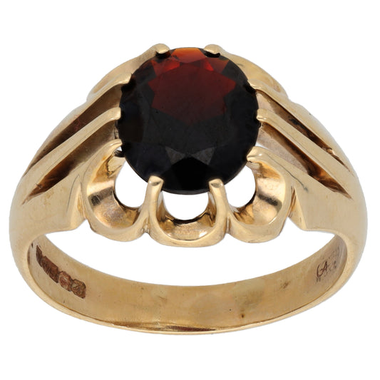 9ct Gold Garnet Single Stone Ring Size V