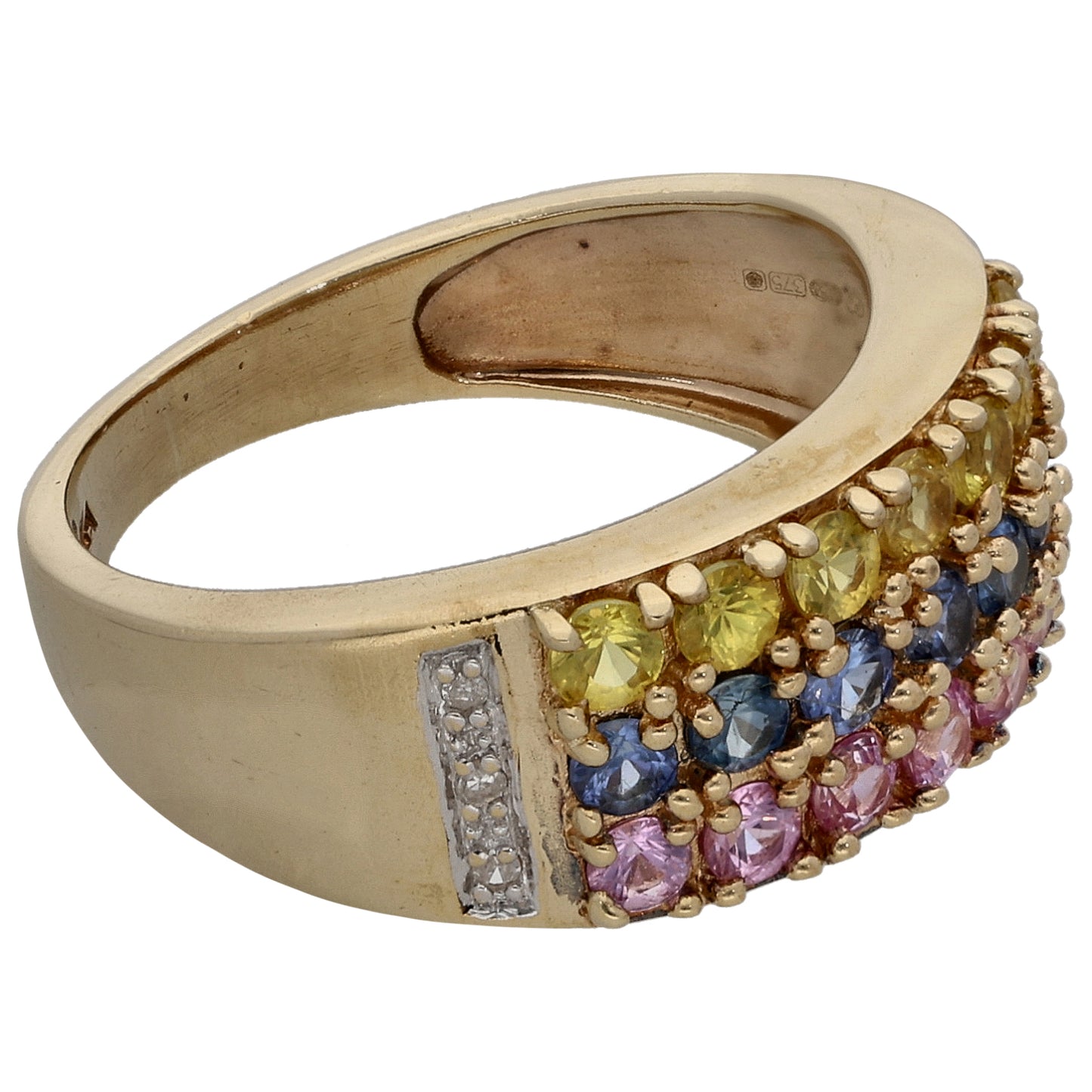 9ct Gold Sapphire & 0.03ct Diamond Half Eternity Ring Size M