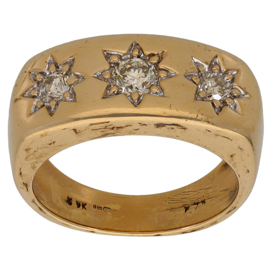 9ct Gold 0.80ct Diamond Three Stone Ring Size T