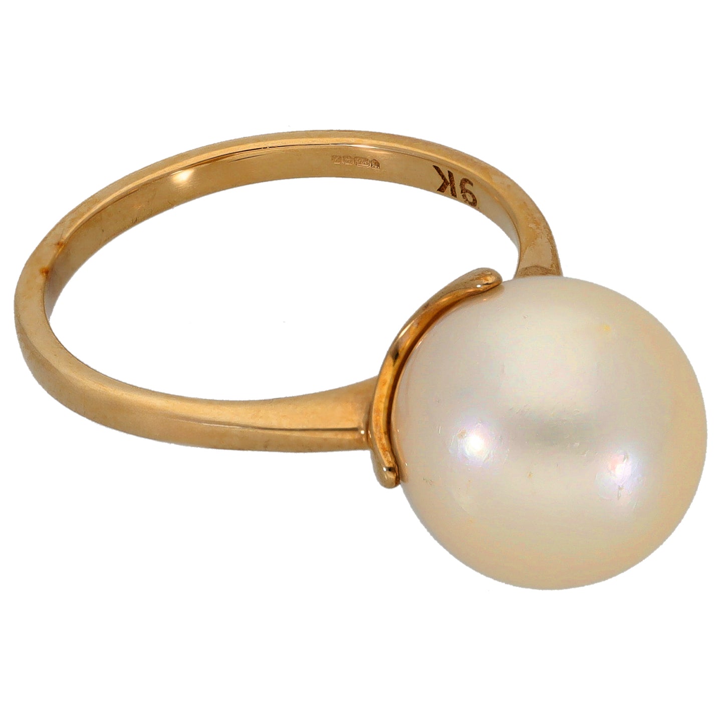 9ct Gold Cultured Pearl Single Stone Ring Size N