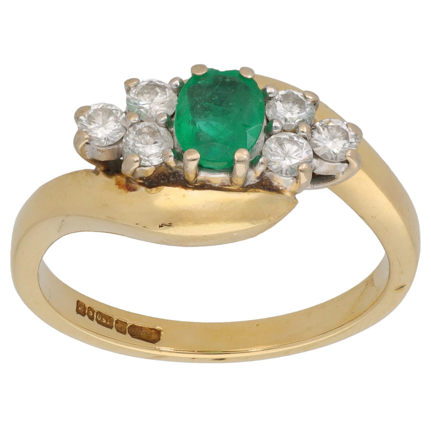 18ct Gold 0.42ct Diamond & Emerald Dress/Cocktail Ring Size R
