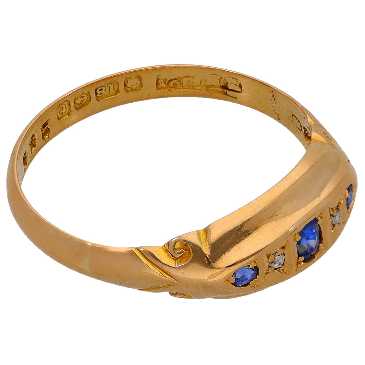 18ct Gold Sapphire & 0.01ct Diamond Stone A&V Set Ring Size Q