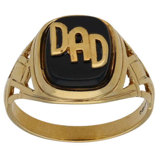 9ct Gold Onyx Single Stone Dad Ring Size S