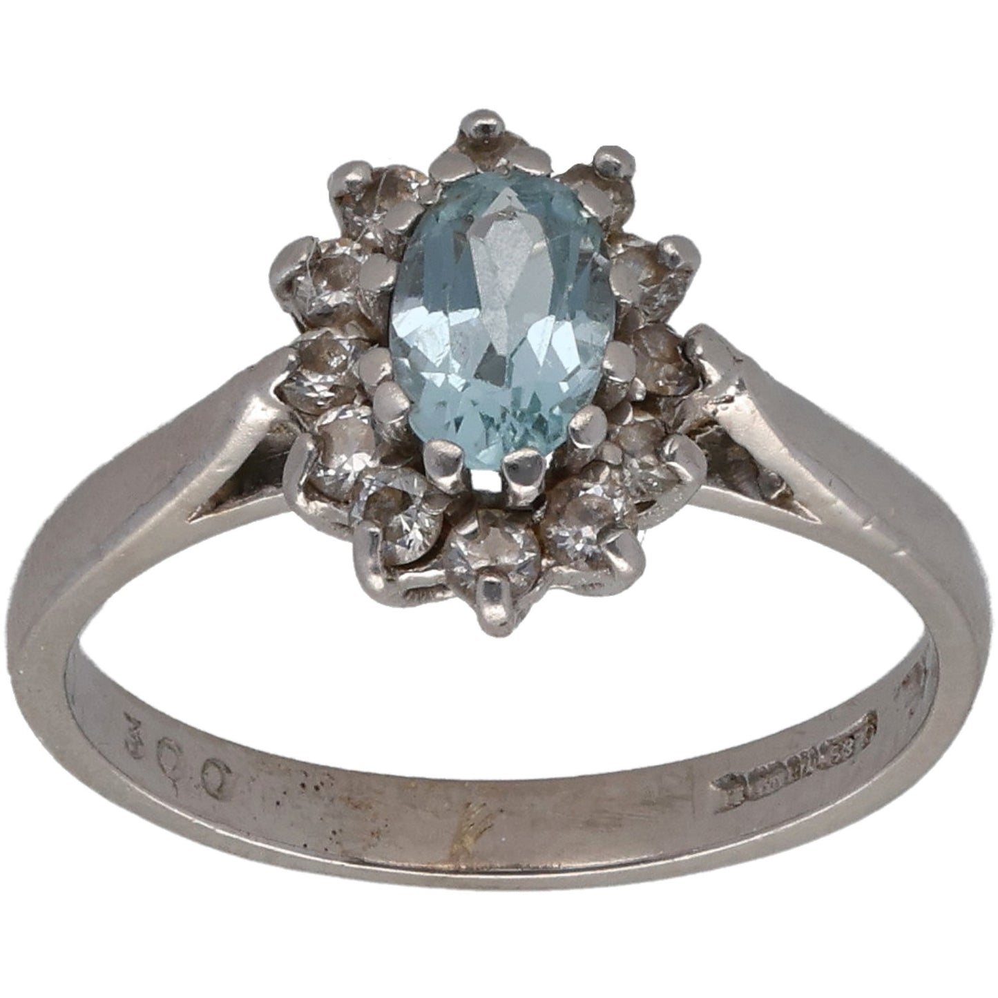 9ct White Gold Topaz & White Topaz Dress/Cocktail Ring Size L