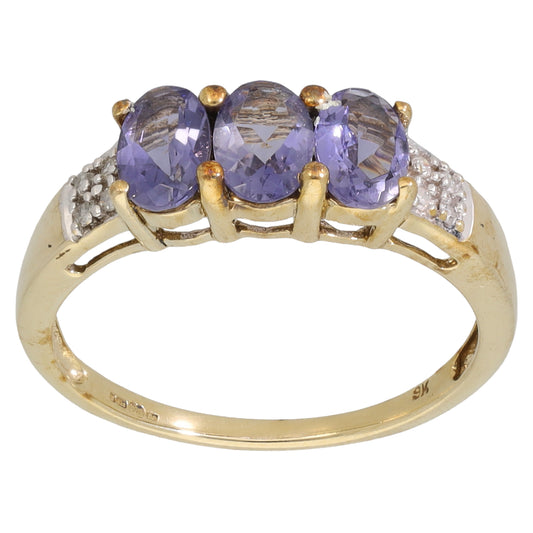 9ct Gold Iolite & 0.04ct Diamond Dress/Cocktail Ring Size P