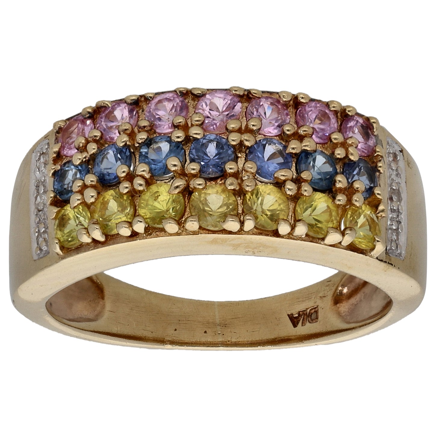 9ct Gold Sapphire & 0.03ct Diamond Half Eternity Ring Size M