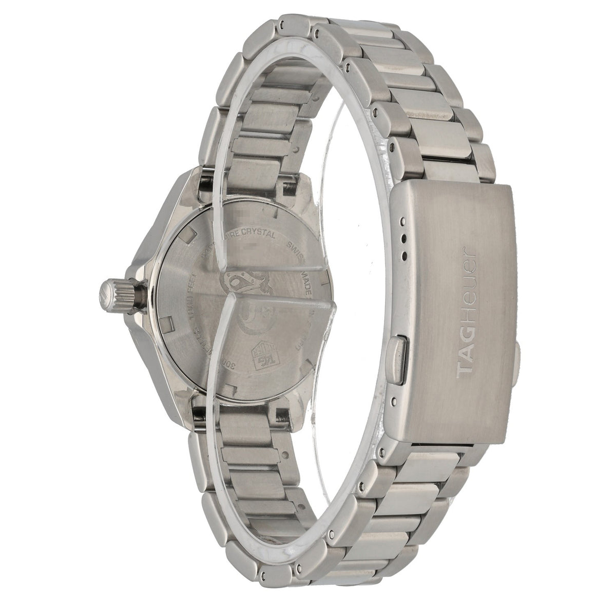 Tag Heuer Aquaracer WAY1412, mother of pearl dial, silver baton hour markers, rear three quarter angle
