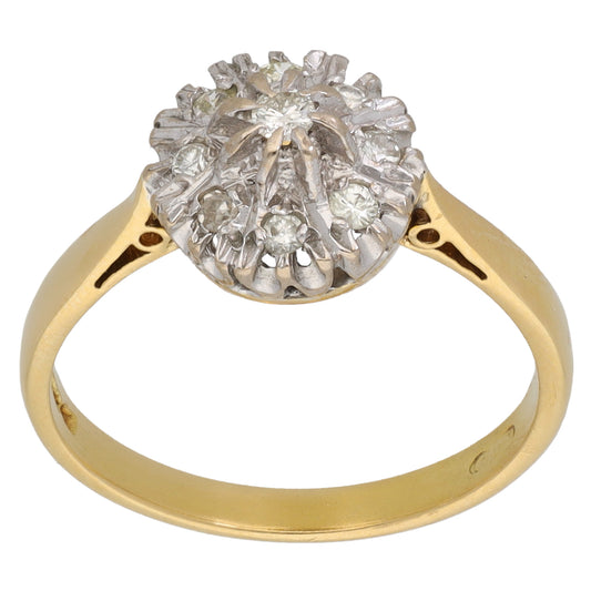 18ct Gold 0.08ct Diamond Cluster Ring Size O