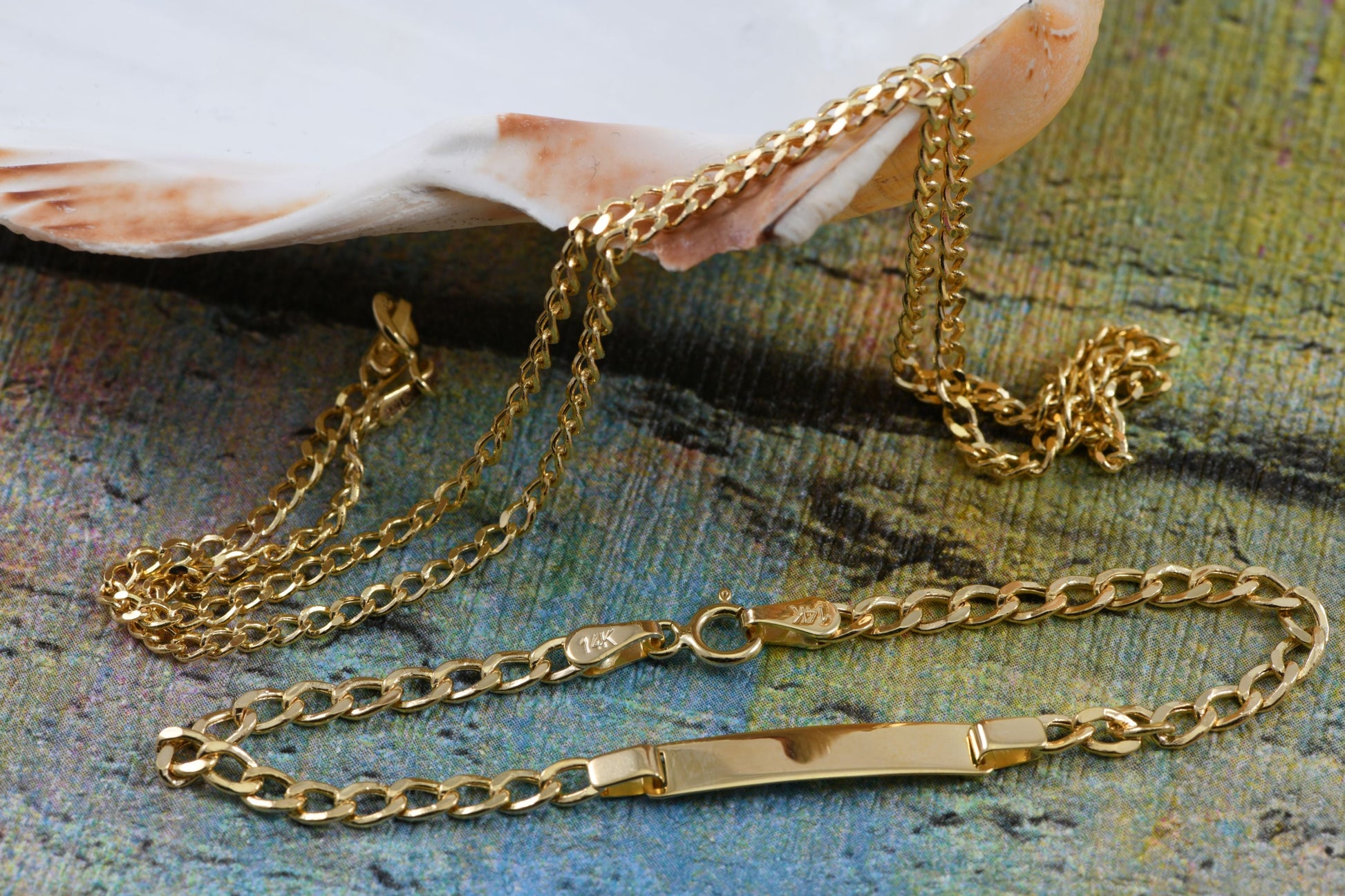 14ct Gold Curb ID Kids Bracelet - 15cm