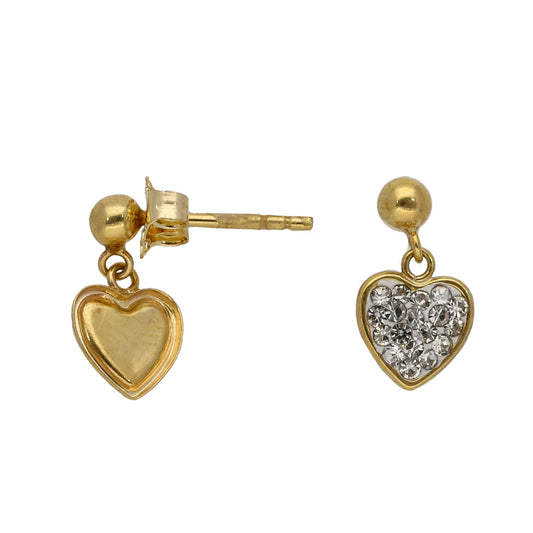 New 9ct Gold Cubic Zirconia Heart Drop Earrings