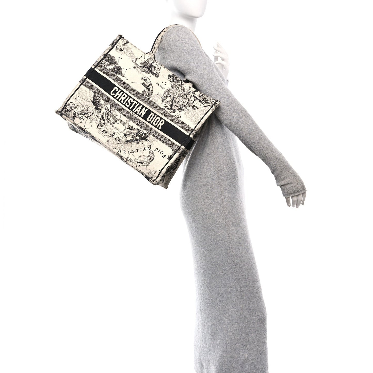 Christian Dior Embroidered Zodiac Canvas Book Tote Bag - Latte & Black