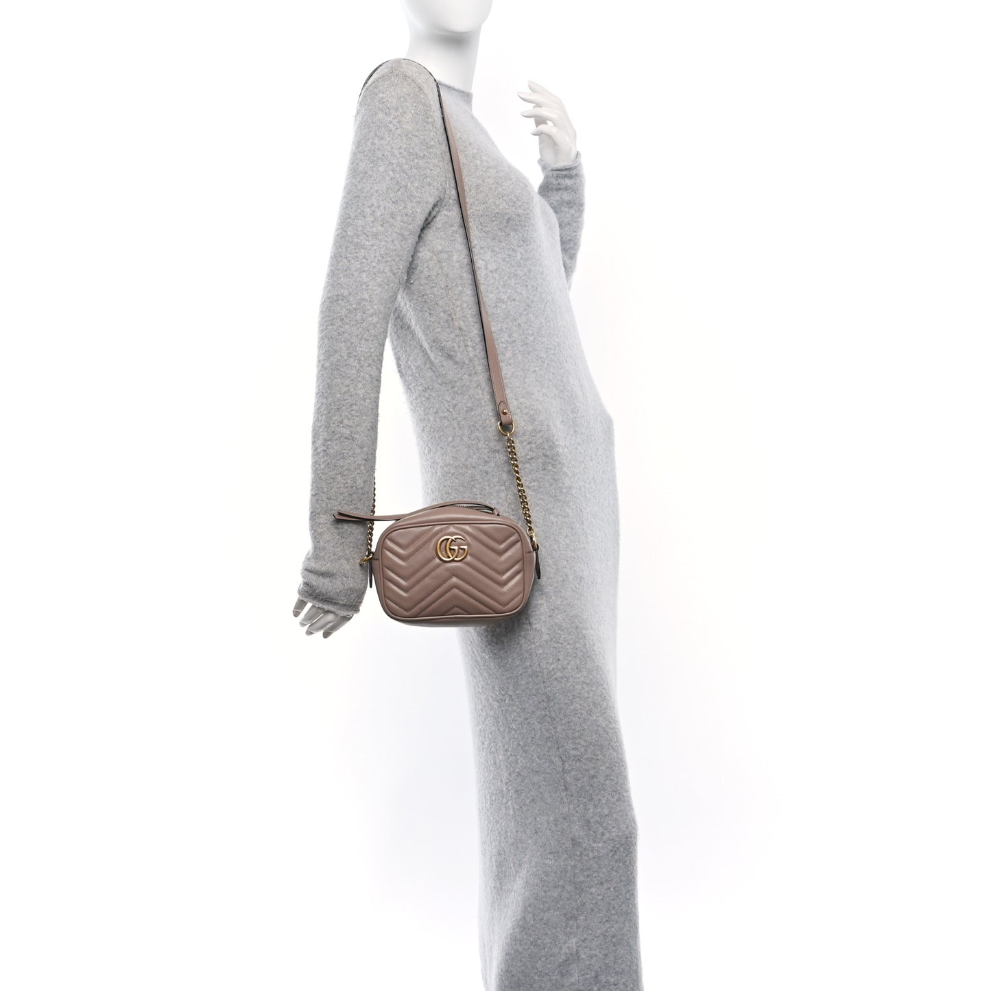 Gucci Mini GG Marmont Chain Shoulder Calfskin Matelasse Leather Bag - Porcelain Rose