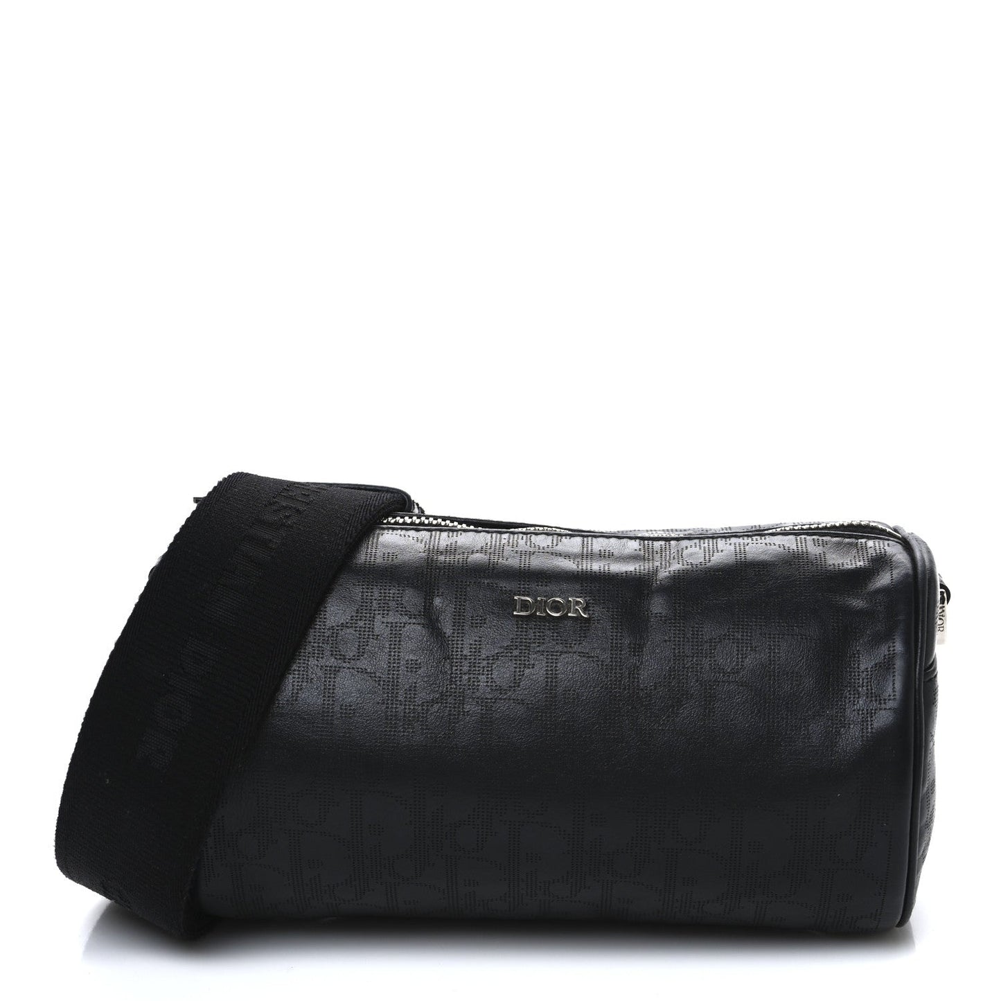 Christian Dior Perforated Oblique Roller Messenger Calfskin Leather Bag - Black