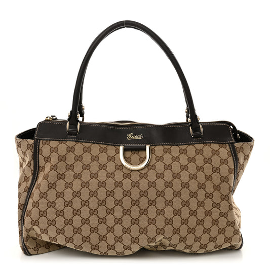 Gucci GG Monogram D Gold Tote Dark Brown Canvas Bag - Brown