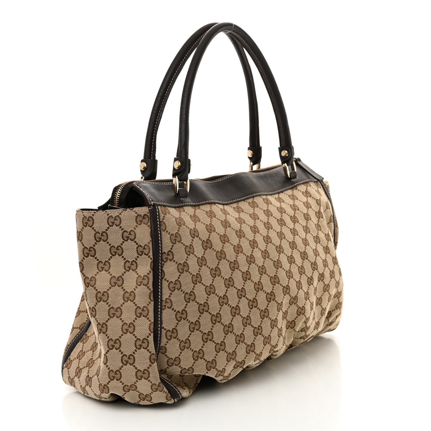 Gucci GG Monogram D Gold Tote Dark Brown Canvas Bag - Brown