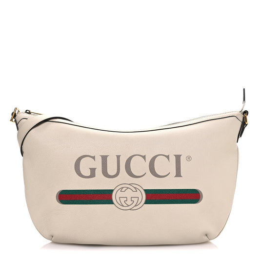 Gucci Grained Calfskin Logo Half Moon Hobo Bag - White
