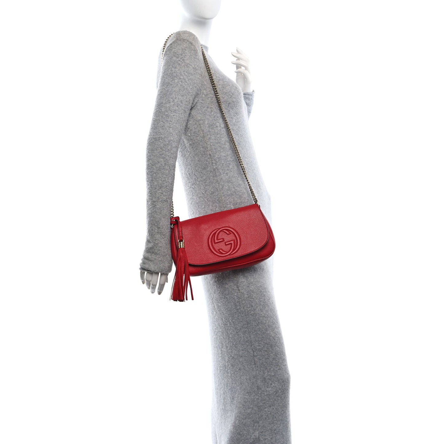 Gucci Soho Flap Crossbody Pebbled Calfskin Leather Bag - Red