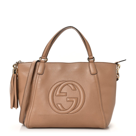 Gucci Soho Cellarius Pebbled Calfskin Leather Satchel Bag - Camel