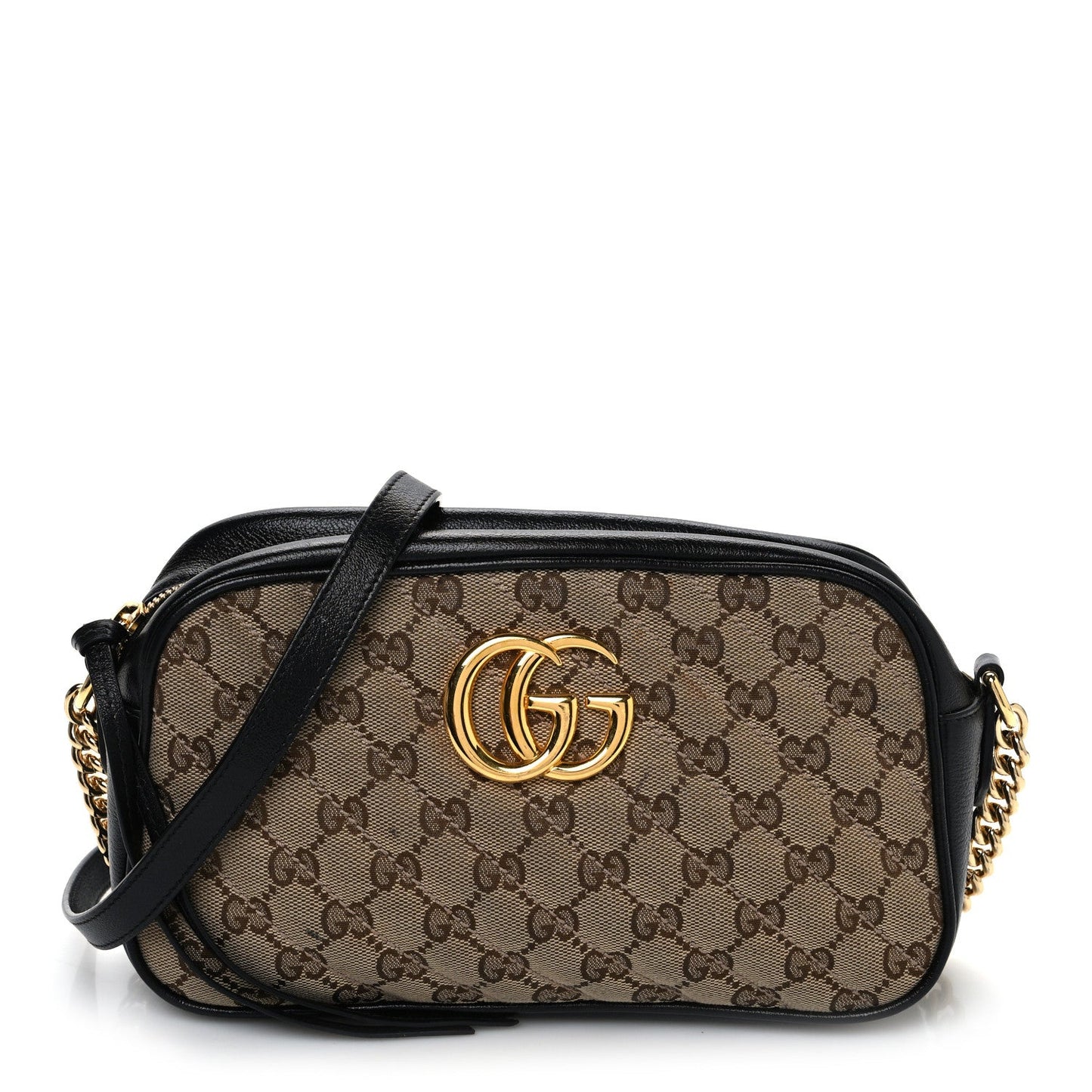 Gucci GG Monogram Matelasse Diagonal Marmont Canvas Leather Bag - Beige & Black