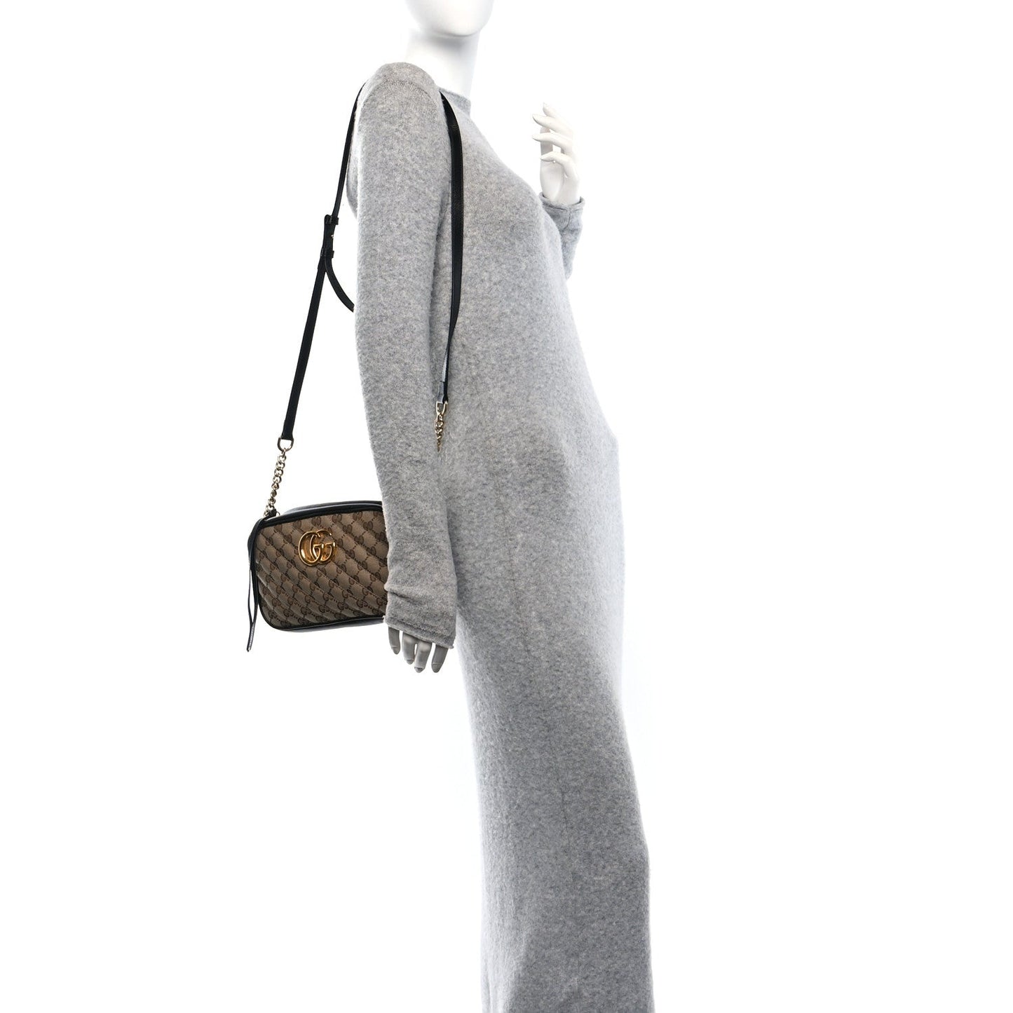 Gucci GG Monogram Matelasse Diagonal Marmont Canvas Leather Bag - Beige & Black