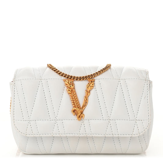 Versace Virtus Mini Wallet Chain Crossbody Leather Bag - White