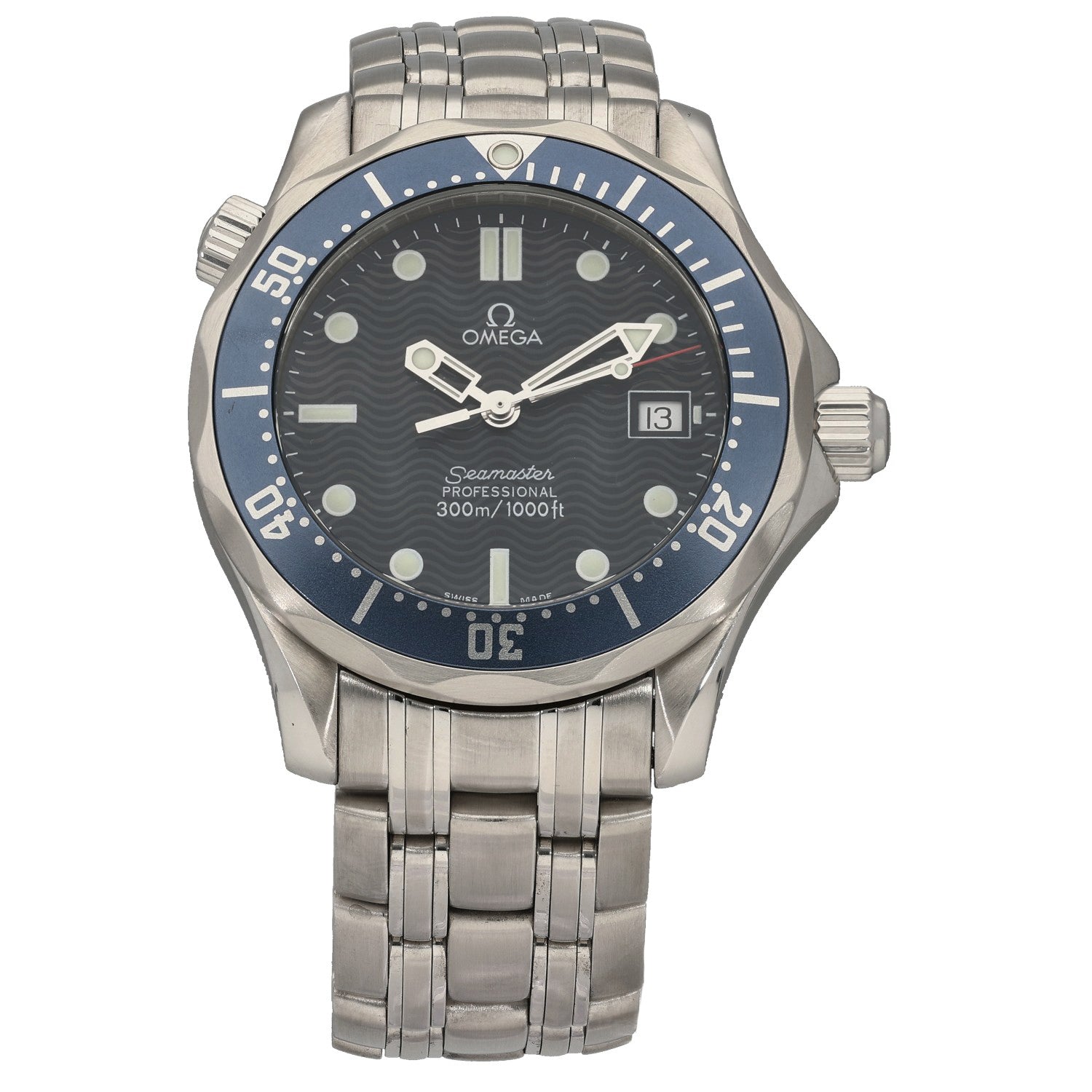 Omega Seamaster 2561.80.00 Stainless steel wristwatch with blue dial and bracelet, Quartz movement