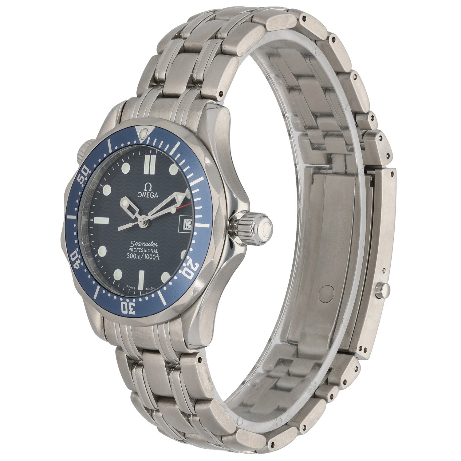 Omega Seamaster 2561.80.00 Stainless steel wristwatch with blue dial and bracelet, Quartz movement with stainless steel link bracelet