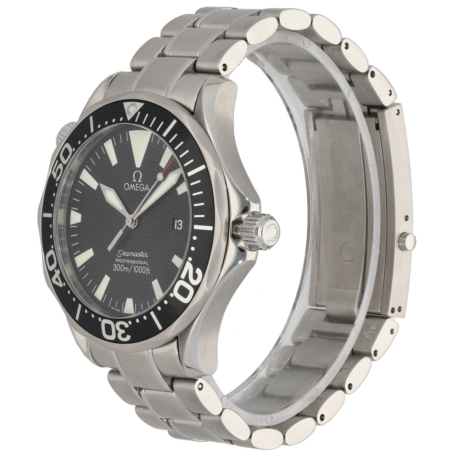 Omega Seamaster 2264.50.00 stainless steel diver watch with black dial, bezel, Quartz movement and metal bracelet