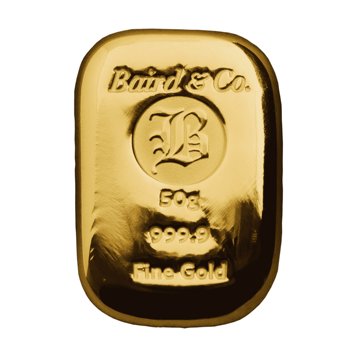 New Baird & Co 24ct 50g Gold Cast Bar