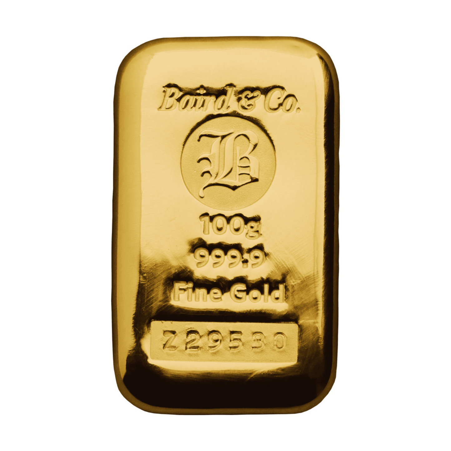 New Baird & Co 24ct 100g Gold Cast Bar