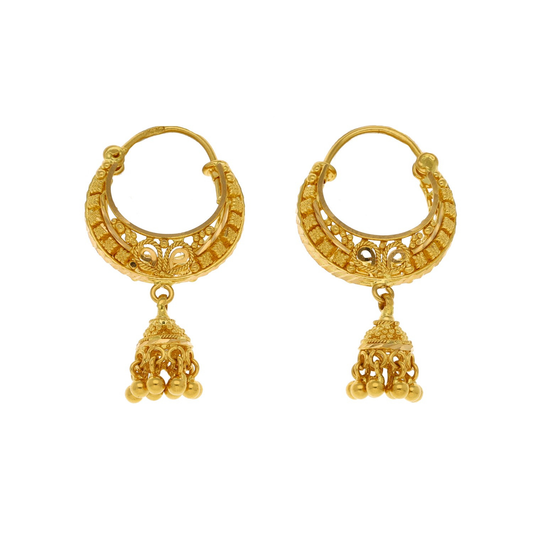 New 22ct Gold Textured Hoops Ornate Drop Earrings