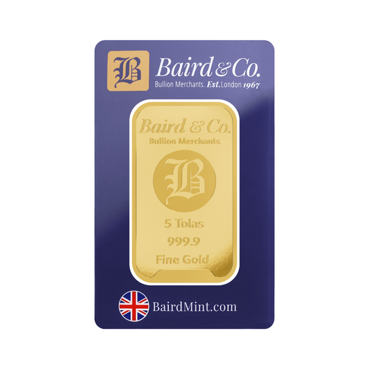 New Baird & Co 24ct 5 Tolas Gold Minted Bar