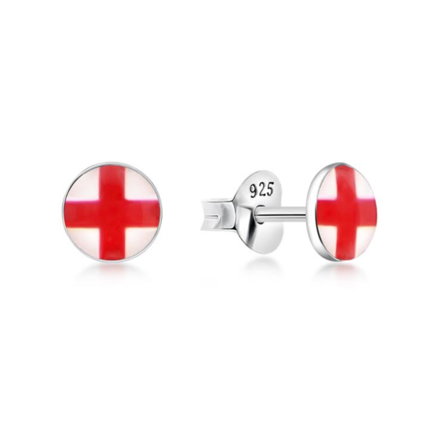 New Sterling Silver England Flag Stud Earrings