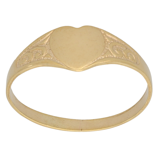 New 9ct Gold Kids Heart Signet Ring Size F-J