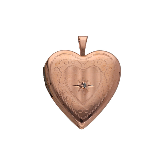 9ct Rose Gold 0.005ct Diamond Heart Locket Pendant