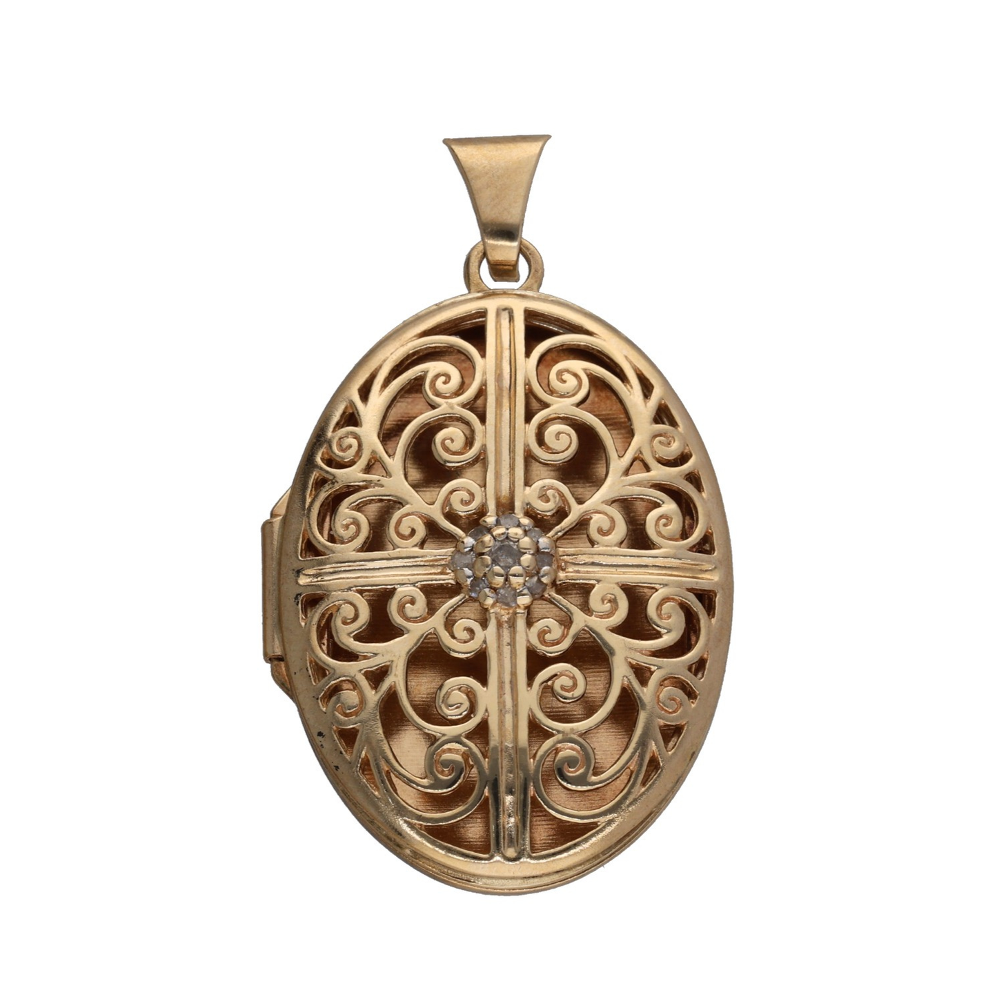 9ct Gold 0.05ct Diamond Patterned Locket Pendant