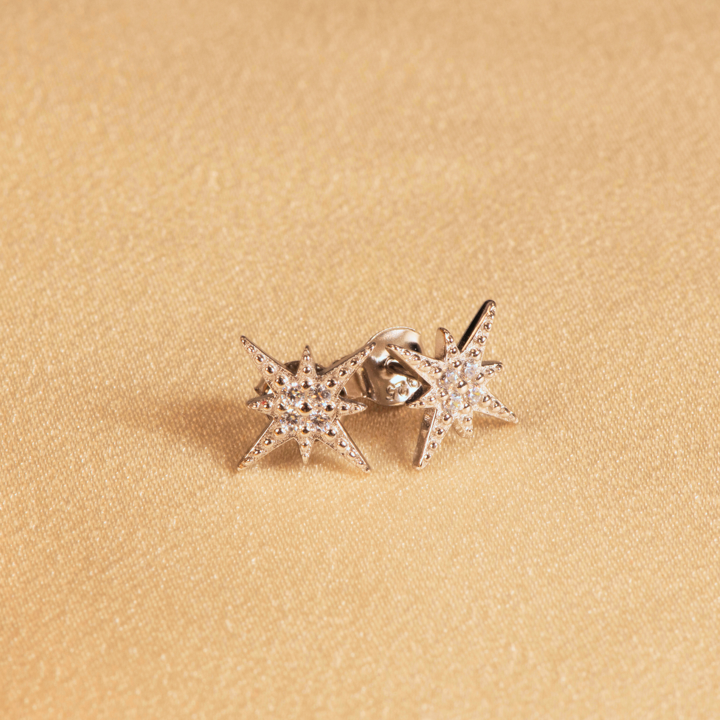 New Sterling Silver Cubic Zirconia Compass Star Stud Earrings