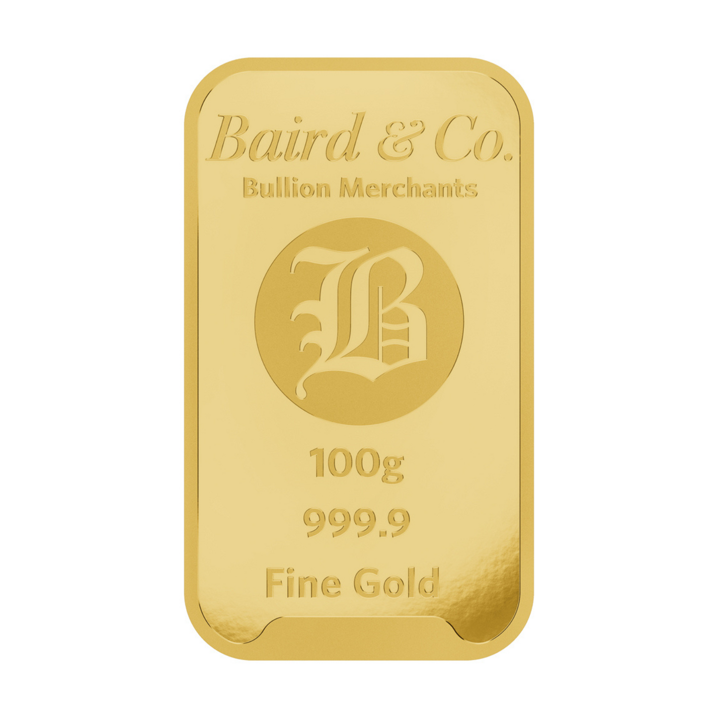 New Baird & Co 24ct 100g Gold Minted Bar