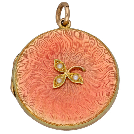 14ct Gold Pearl Patterned Locket Pendant