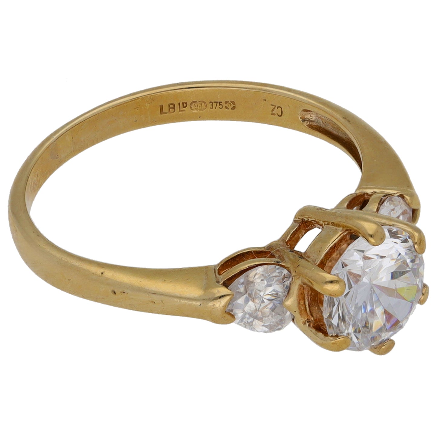 9ct Gold Cubic Zirconia Trilogy Ring Size N