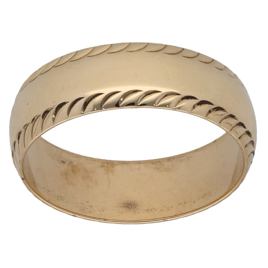 9ct Gold Patterned Wedding Ring Size L