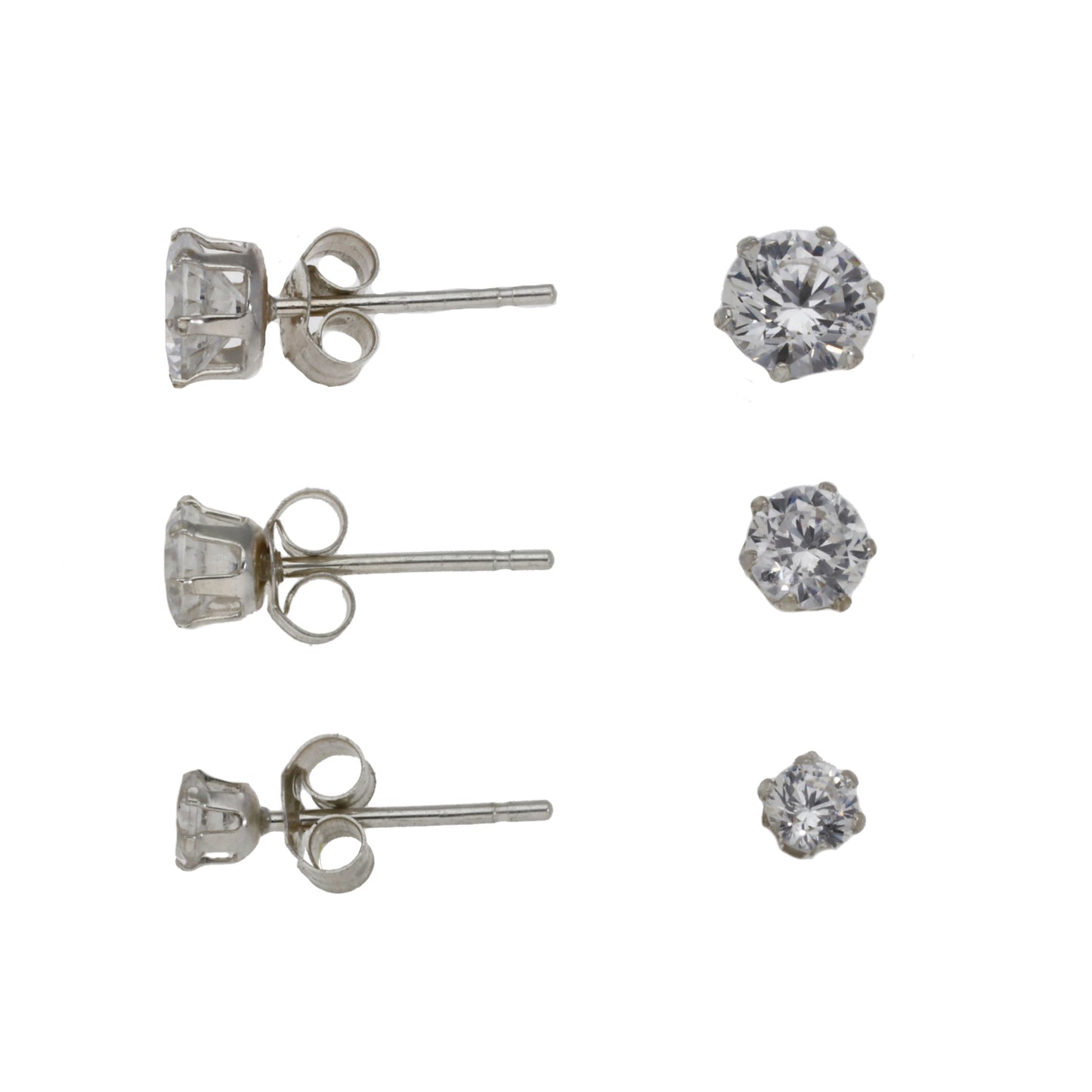 New Sterling Silver Cubic Zirconia Solitaire Earrings Set