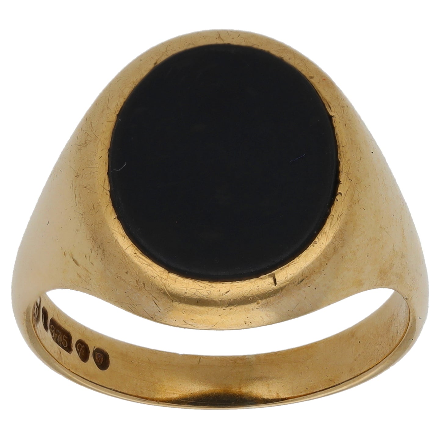 9ct Gold Onyx Plain Single Stone Signet Ring Size S