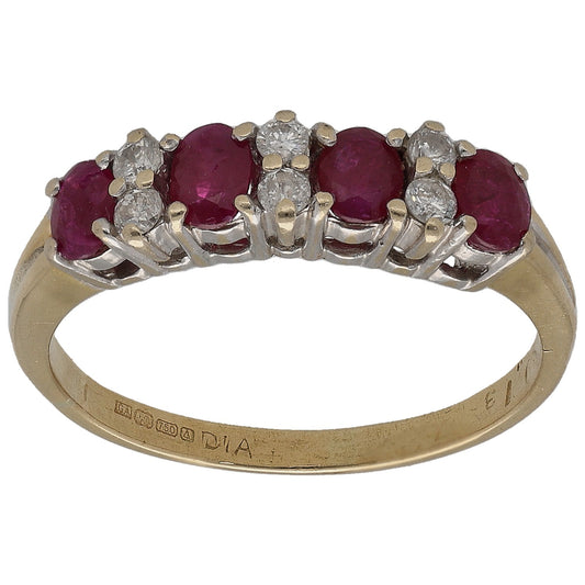 18ct Bicolour Gold Ruby & 0.12ct Diamond Half Eternity Ring Size N