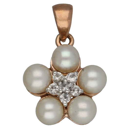 9ct Rose Gold Cultured Pearl & Cubic Zirconia Dress/Cocktail Pendant