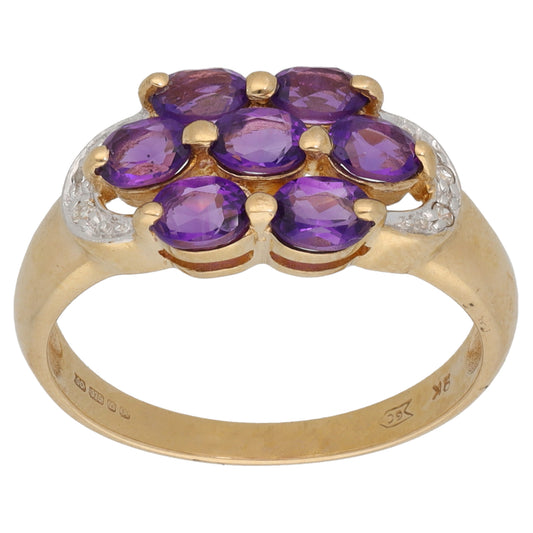 9ct Gold Amethyst & 0.02ct Diamond Dress/Cocktail Ring Size N