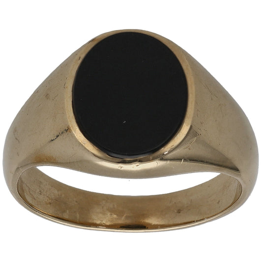9ct Gold Onyx Plain Signet Single Stone Ring Size O