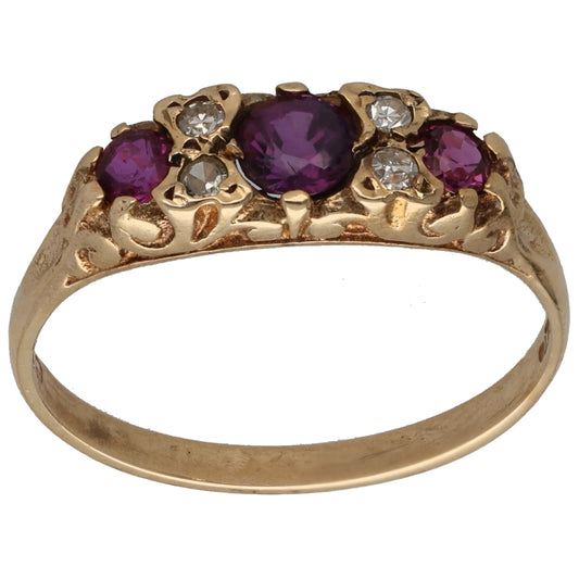9ct Gold Ruby & 0.04ct Diamond Half Eternity Ring Size P