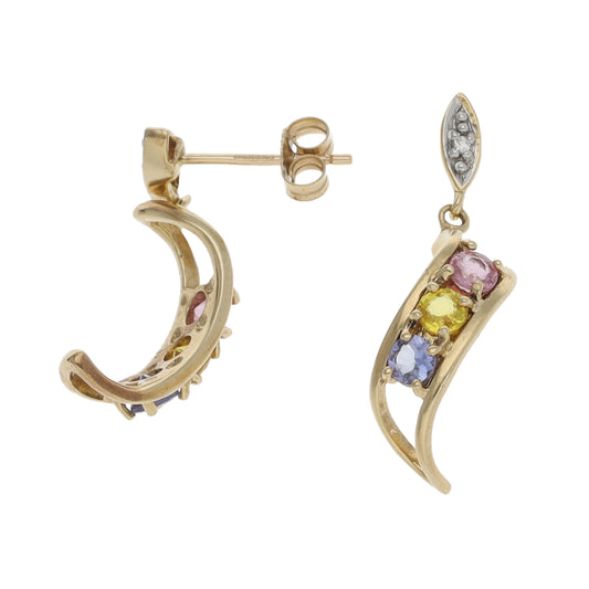9ct Gold Sapphire & Imitation Gems Drop Earrings