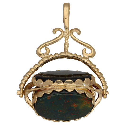 9ct Gold Bloodstone, Carnelian & Onyx Fob Pendant